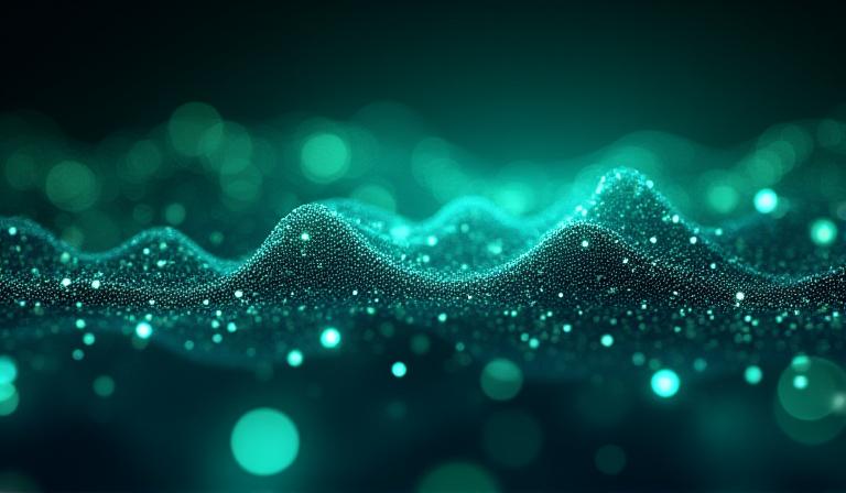 Illustration of AI data processing with holographic data flow