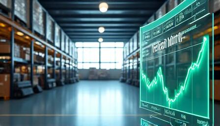 Modern retail warehouse with data visualization overlays