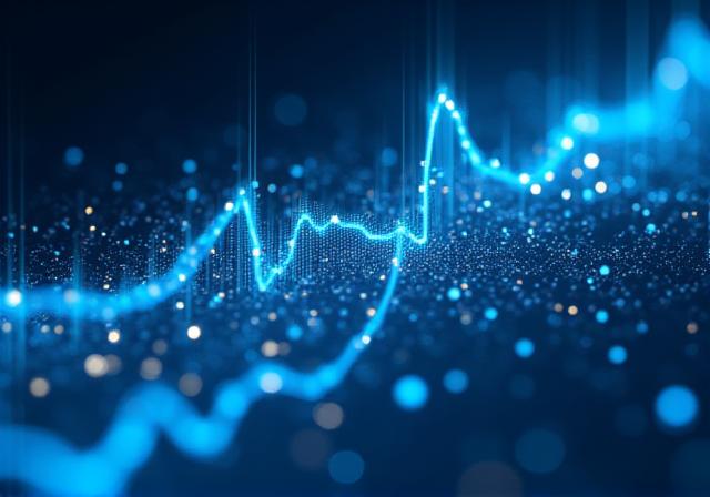 Abstract visualization of data points connecting to form a future growth trend
